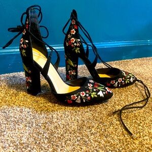 Embroidered heels from forever 21 worn once